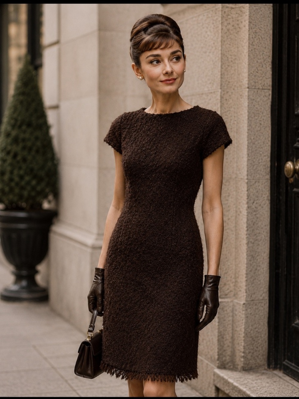 Vintage 1960s Mark Cross New York wool bouclé dress in classic 60s silhouette.